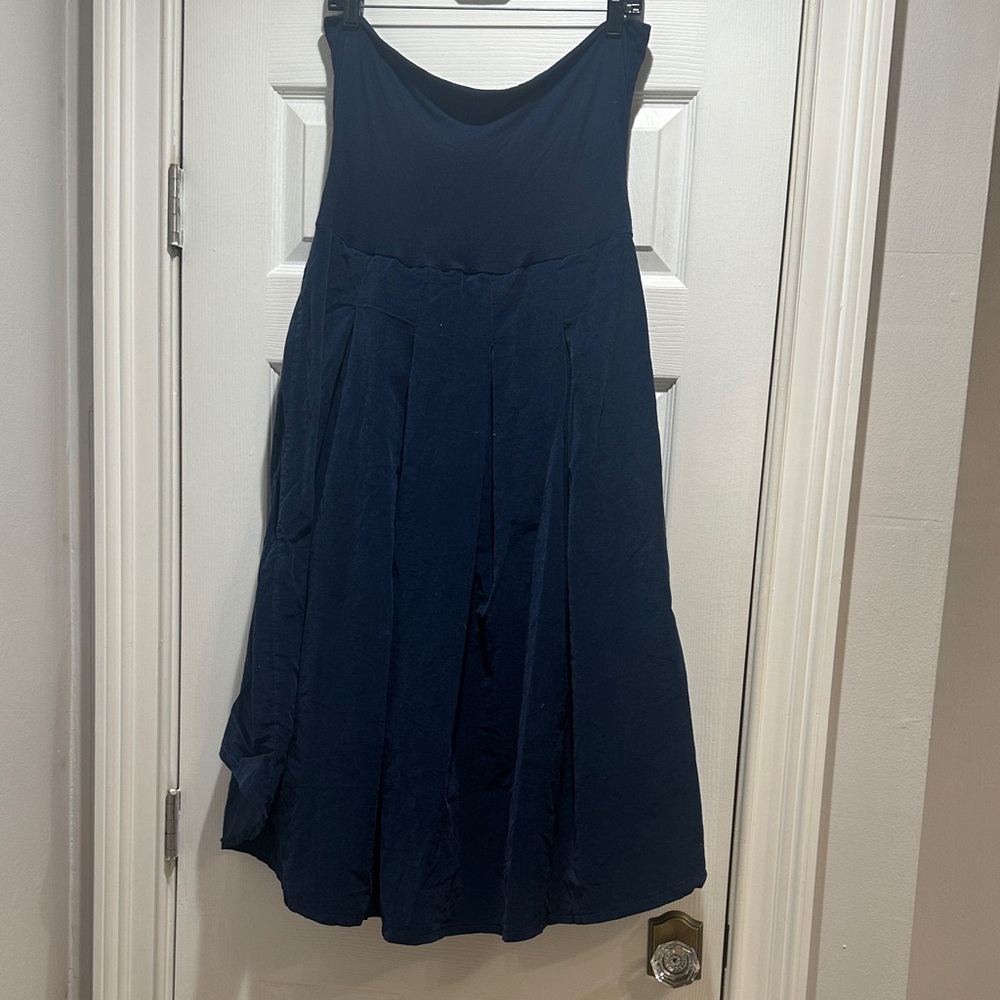 Navy Midi Dress with Flared Skirt